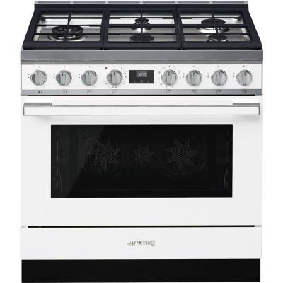 36" SMEG Portofino Freestanding Professional Dual Fuel Range - CPF36UGMWH